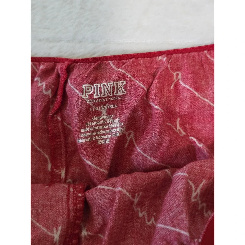 Victoria's Secret PINK Womens Large Red White Flannel Boxy Mini Pajama Shorts